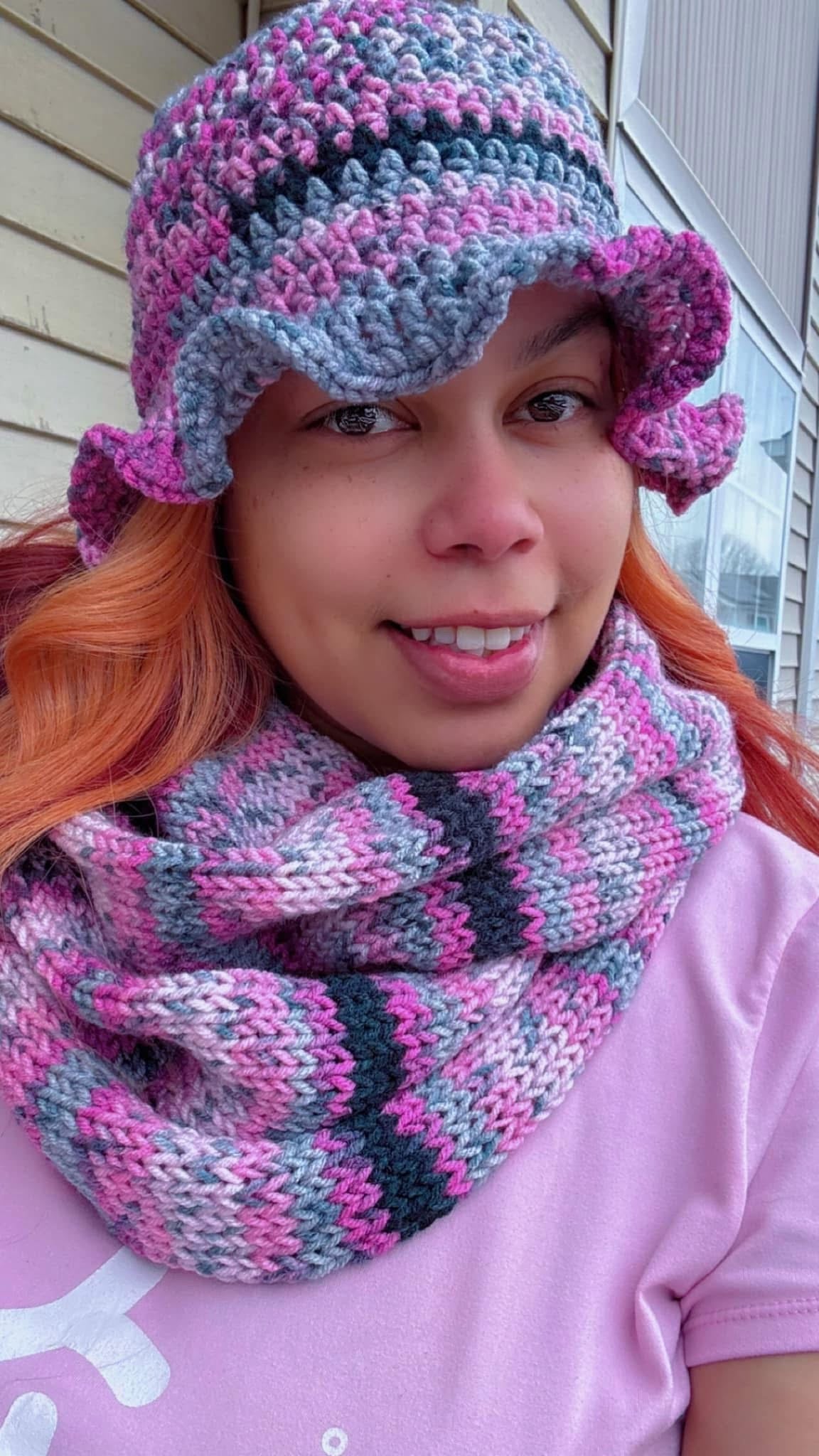 Crochet Wave Hat W/Knitted Infinity Scarf & W/O