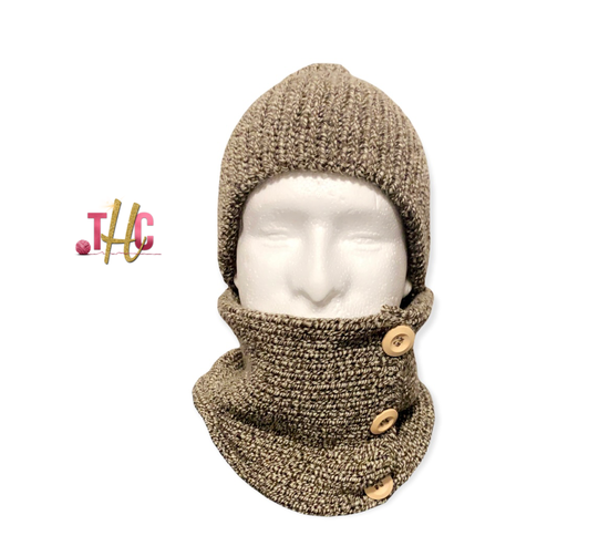 Button Down Neck Cowl and knitted hat